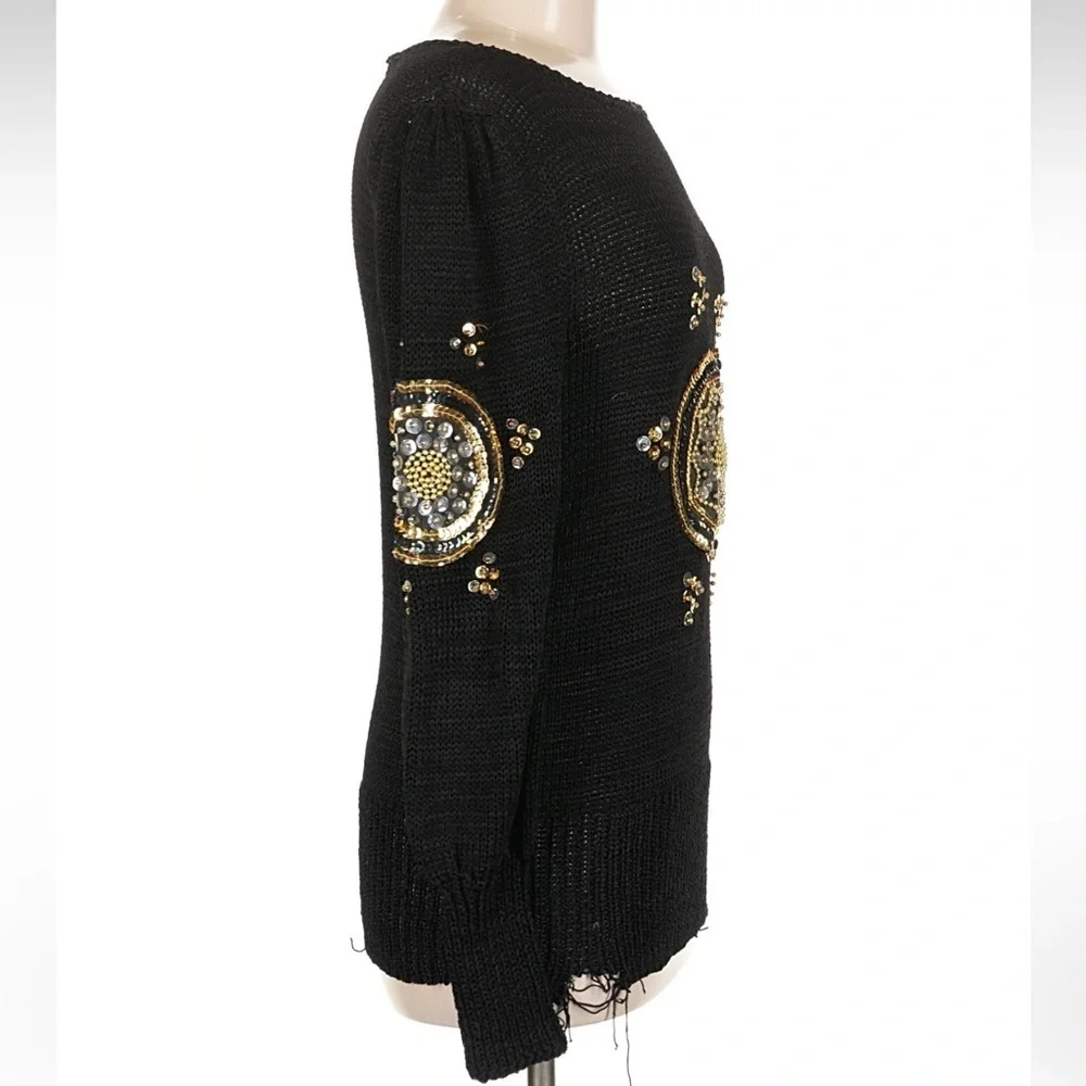 Cache Ipen Knit Lightweight Black Sweater with Gold Embellishments - Picture 3 of 8